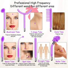 7 in 1 High Frequency Electrotherapy Wand Glass Tube Machine Spot Acne Remover Beauty Tool Face Cleansing Skin Tightening Device