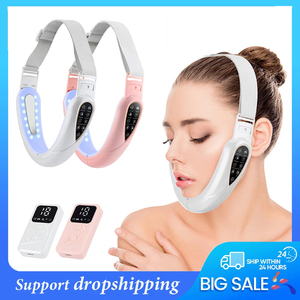 Facial Lifting Tape Device LED Light Face Slimming Strap TENS Massager Double Chin Remove Cellulite V Face Shaper Jaw Exercise